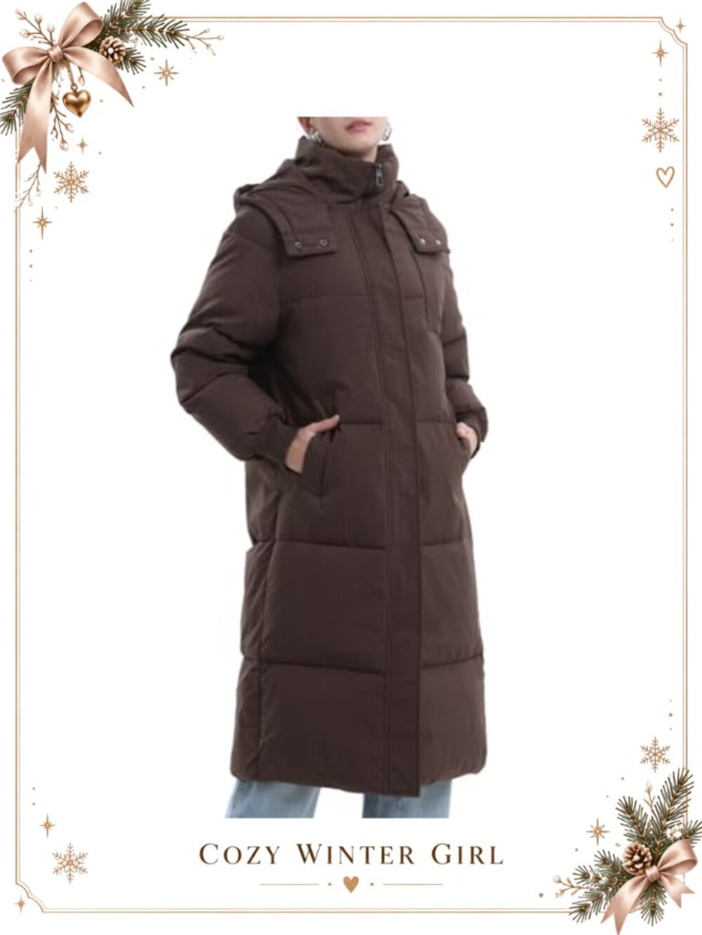Womens Long Hooded Quilted Puffer Jacket Knee Length Winter Coat